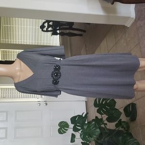 Clues New York 6 oversized flutter sleeve jewel adorned waist vneck